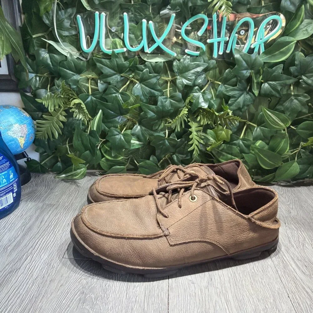 Olukai Men's Hamakua Poko US 13 Brown Leather Lace Up Casual Oxford Shoes